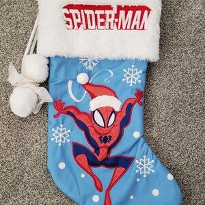 Marvel Spider-Man Christmas Stocking Web Swinging Light Blue Plush Cuff Licensed